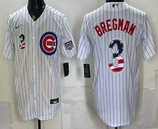 Men%27s Chicago Cubs #3 Alex Bregman White USA 250 Fourth of July Home Stadium Stitched Jersey Dzhi->chicago cubs->MLB Jersey