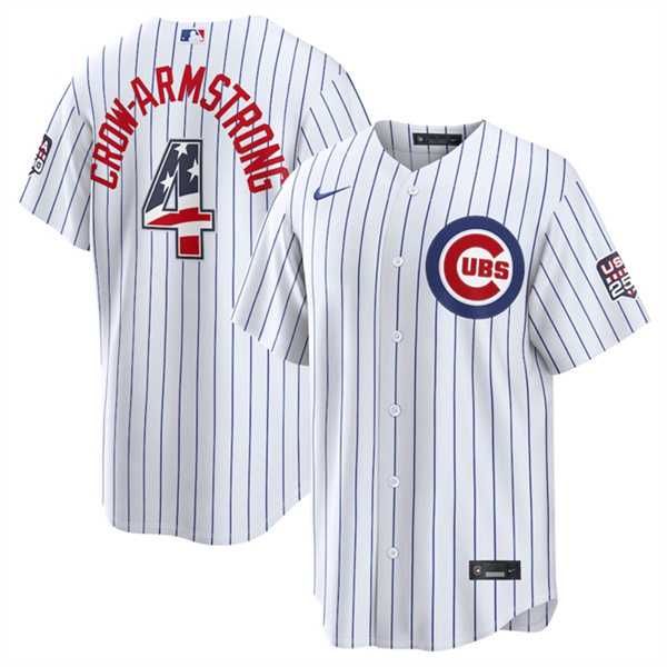Men%27s Chicago Cubs #4 Pete Crow-Armstrong White 2026 USA 250 Fourth of July Home Stadium Stitched Jersey Dzhi->chicago cubs->MLB Jersey