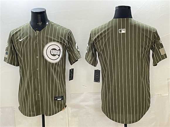 Men%27s Chicago Cubs Blank Pinstripe Olive 2026 Armed Forces Day Salute To Service Stitched Jersey Dzhi->chicago white sox->MLB Jersey