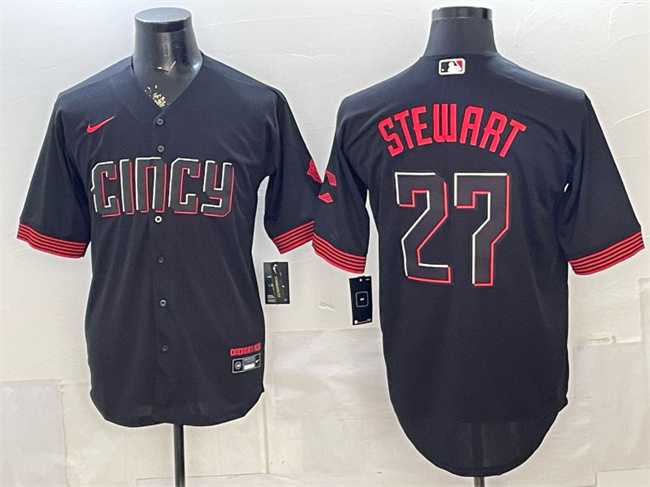 Mens Cincinnati Reds #27 Sal Stewart Black City Connect Cool Base Stitched Jersey->cincinnati reds->MLB Jersey