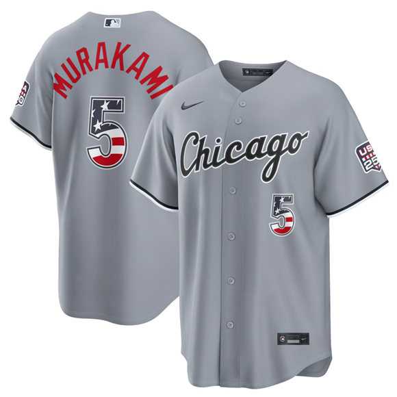 Men%27s Chicago White Sox #5 Munetaka Murakami Gray USA 250 Fourth of July Home Stitched Jersey Dzhi->chicago white sox->MLB Jersey