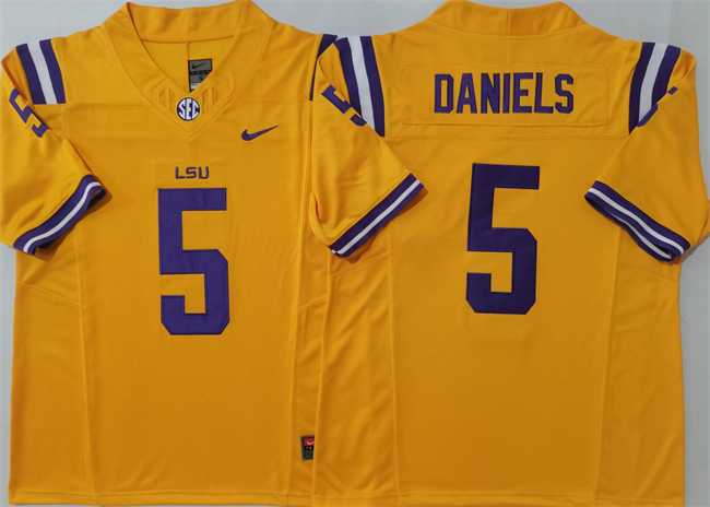Mens LSU Tigers #5 Jayden Daniels Yellow F.U.S.E. Stitched Jersey->lsu tigers->NCAA Jersey
