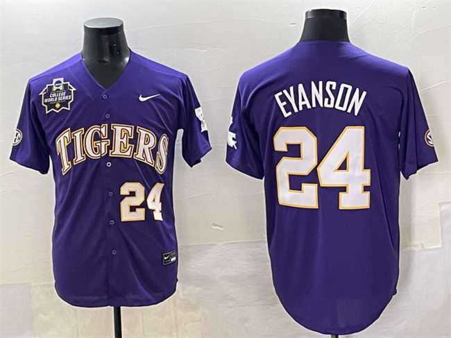 Mens LSU Tigers #24 Anthony Eyanson Purple 2025 World Series & SEC Patch Stitched Baseball Jersey->lsu tigers->NCAA Jersey