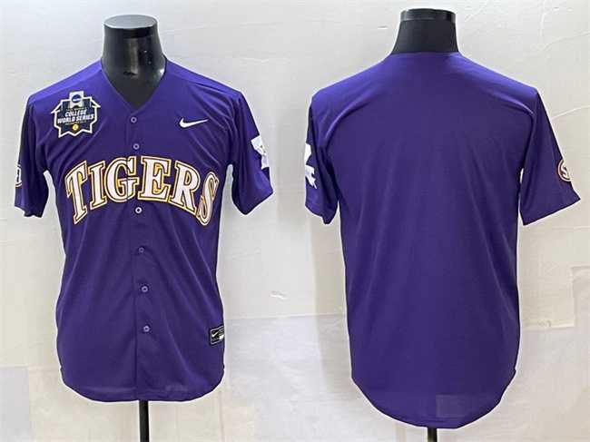 Mens LSU Tigers Blank Purple 2025 World Series & SEC Patch Stitched Baseball Jersey->lsu tigers->NCAA Jersey