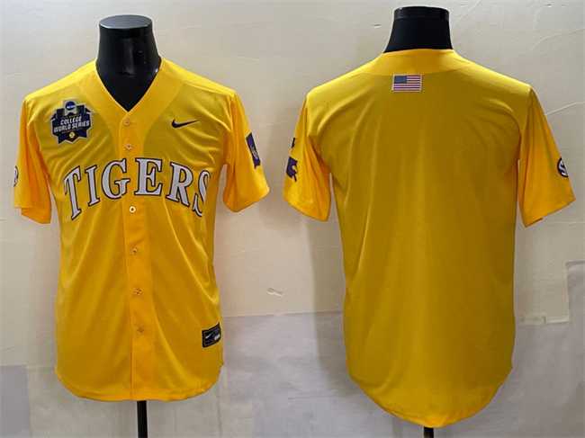 Mens LSU Tigers Blank Gold 2025 World Series & SEC Patch Stitched Baseball Jersey->lsu tigers->NCAA Jersey