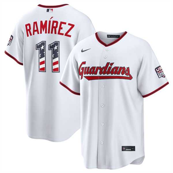Men%27s Cleveland Guardians #11 Jose Ramirez White USA 250 Fourth of July Home Stitched Jersey Dzhi->cleveland guardians->MLB Jersey