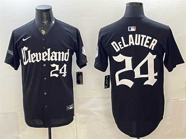 Men%27s Cleveland Guardians #24 Chase DeLauter Black Gothic Vapor Premier Limited Stitched Jersey Dzhi->cleveland guardians->MLB Jersey