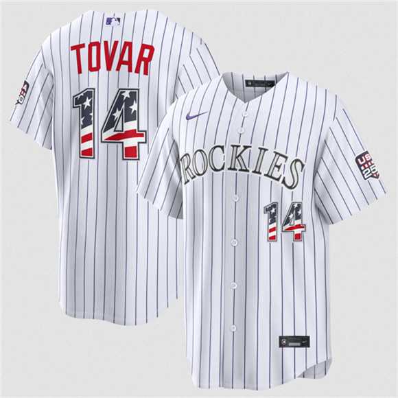 Mens Colorado Rockies #14 Ezequiel Tovar White 2026 USA 250 Fourth of July Home Stitched Jersey Dzhi->colorado rockies->MLB Jersey