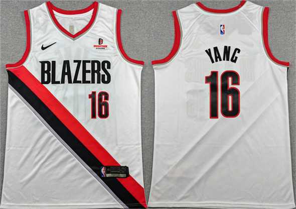 Mens Portland Trail Blazers #16 Yang Hansen White Association Edition Stitched Basketball Jersey->portland trailblazers->NBA Jersey
