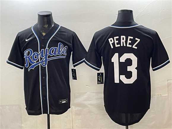 Mens Kansas City Royals #13 Salvador Perez Black 2026 Fashion Replica Black Out Stitched Jersey->kansas city royals->MLB Jersey