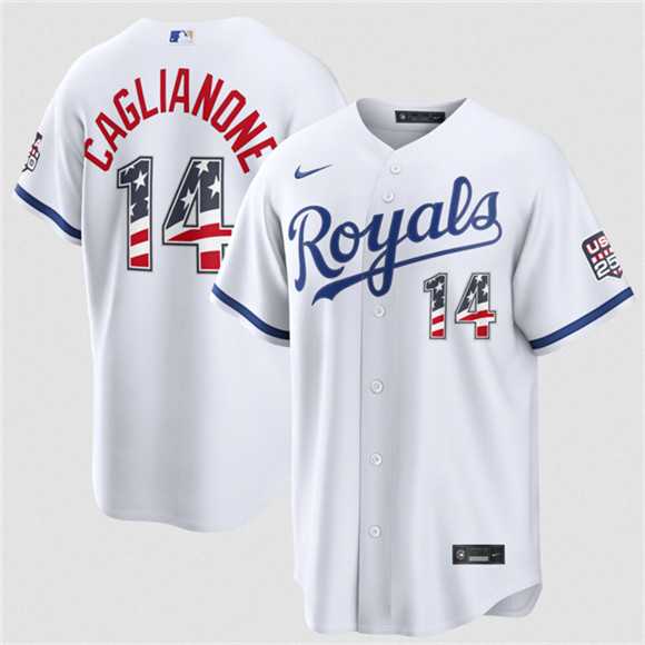 Mens Kansas City Royals #14 Jac Caglianone White USA 250 Fourth of July Stitched Jersey Dzhi->kansas city royals->MLB Jersey