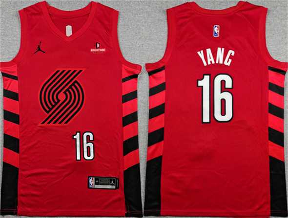 Mens Portland Trail Blazers #16 Yang Hansen Red Statement Edition Stitched Basketball Jersey->portland trailblazers->NBA Jersey