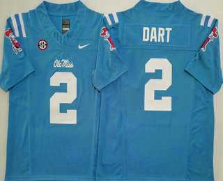 Mens Ole Miss Rebels #2 Jaxson Dart Light Blue 2025 FUSE College Football Jersey->ole miss rebels->NCAA Jersey