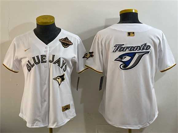 Youth Toronto Blue Jays Team Big Logo White Gold 2025 American League Champions Limited Stitched Jersey Dzhi->mlb youth jerseys->MLB Jersey