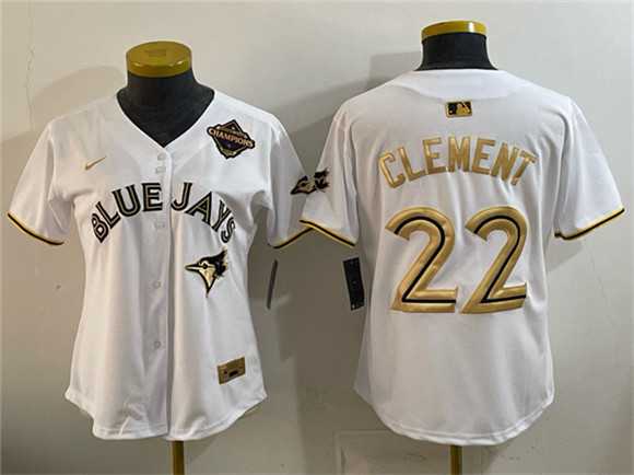 Youth Toronto Blue Jays #22 Ernie Clement White Gold 2025 American League Champions Limited Stitched Jersey Dzhi->mlb youth jerseys->MLB Jersey