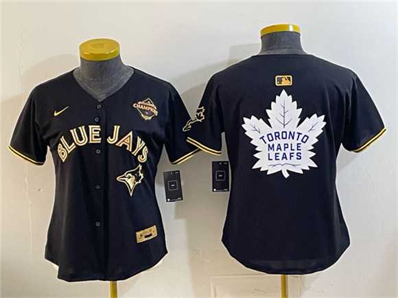 Youth Toronto Blue Jays & Leafs Black Gold 2025 American League Champions With White Leafs Logo Limited Stitched Jersey Dzhi->mlb youth jerseys->MLB Jersey