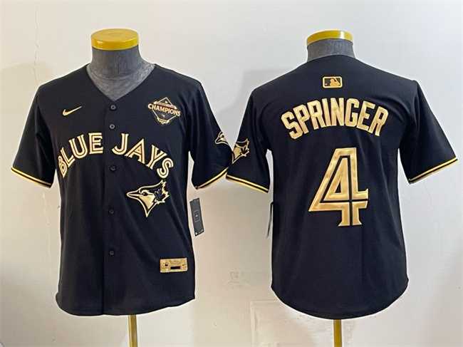 Youth Toronto Blue Jays #4 George Springer Black Gold 2025 American League Champions Limited Stitched Jersey Dzhi->mlb youth jerseys->MLB Jersey