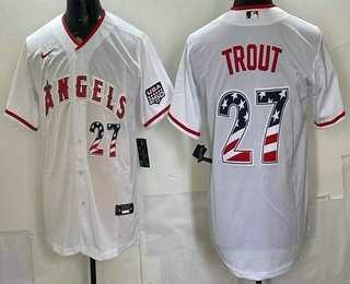 Mens Los Angeles Angels #27 Mike Trout White USA 250 Fourth of July Home Stadium Stitched Jersey Dzhi->los angeles angels->MLB Jersey