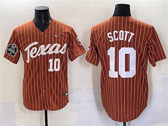 Mens Texas Longhorns #10 Mia Scott Orange Pinstripe 2025 World Series & SEC Patch Stitched Jersey->texas longhorns->NCAA Jersey