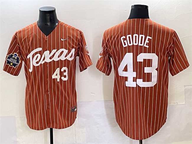 Mens Texas Longhorns #43 Leighann Goode Orange Pinstripe 2025 World Series & SEC Patch Stitched Jersey->texas longhorns->NCAA Jersey