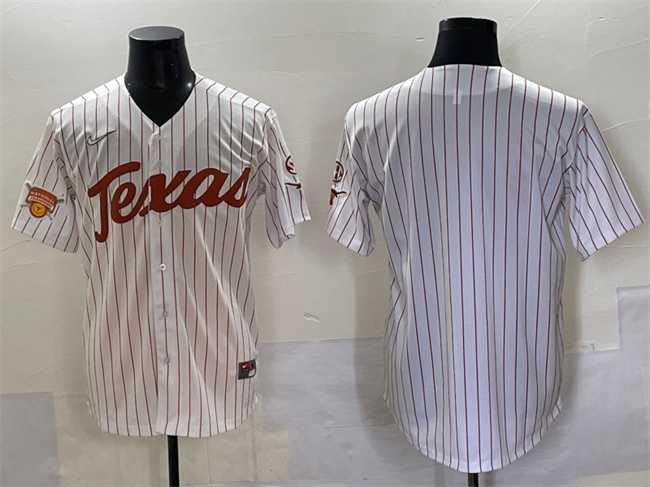 Mens Texas Longhorns Blank White Pinstripe 2025 Softball National Champions & SEC Patch Stitched Jersey