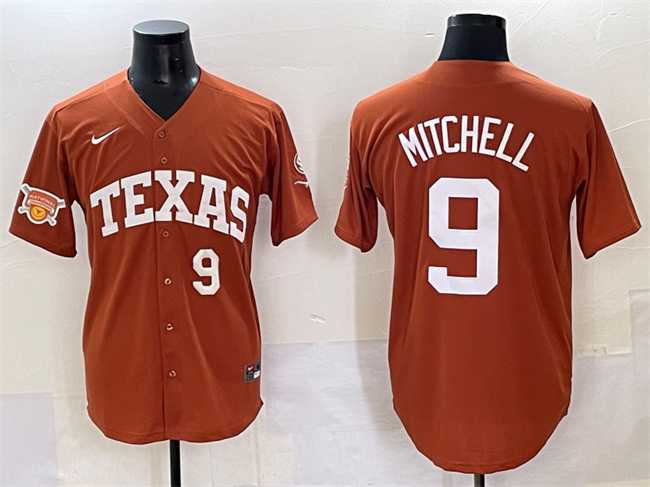 Men%27s Texas Longhorns #9 Joley Mitchell Orange 2025 Softball National Champions & SEC Patch Stitched Jersey->ole miss rebels->NCAA Jersey