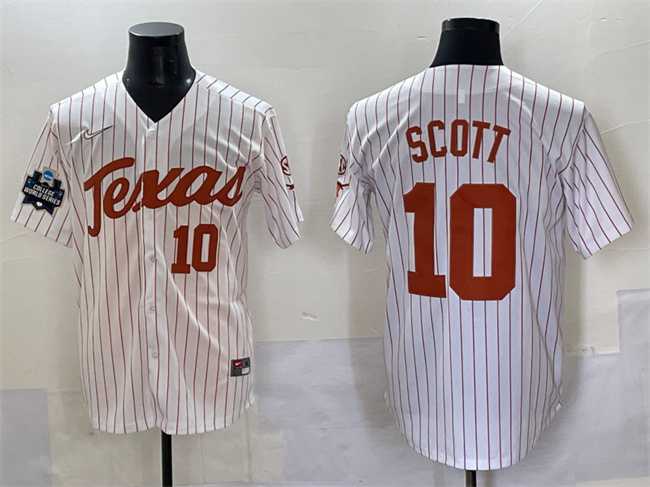 Mens Texas Longhorns #10 Mia Scott White Pinstripe 2025 World Series & SEC Patch Stitched Jersey->texas longhorns->NCAA Jersey