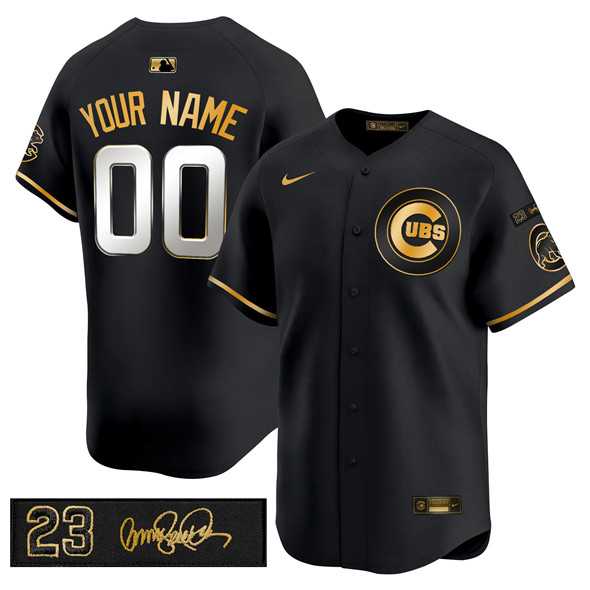 Mens Chicago Cubs Active Player Custom Black Gold Ryne Sandberg Tribute Vapor Limited V3 Stitched Baseball Jersey->customized mlb jersey->Custom Jersey
