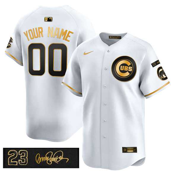 Mens Chicago Cubs Active Player Custom White Gold Ryne Sandberg Tribute Vapor Limited V3 Stitched Baseball Jersey->customized mlb jersey->Custom Jersey