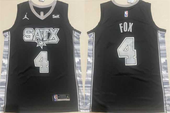 Mens San Antonio Spurs #4 DeAaron Fox Black 2024-25 Statement Edition Stitched Basketball Jersey->san antonio spurs->NBA Jersey
