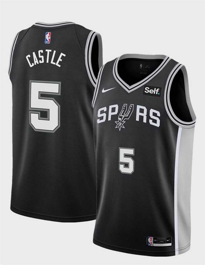 Men%27s San Antonio Spurs #5 Stephon Castle Black  Stitched Jersey Dzhi->nba youth jerseys->NBA Jersey