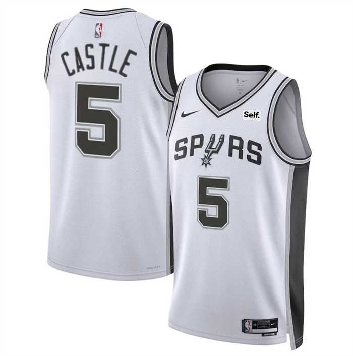 Men%27s San Antonio Spurs #5 Stephon Castle White Stitched Jersey Dzhi->nba youth jerseys->NBA Jersey