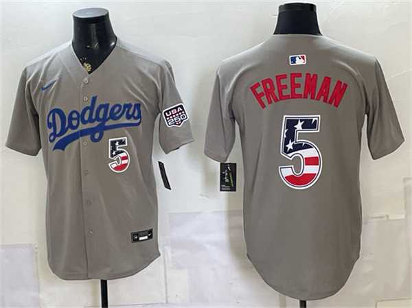 Mens Los Angeles Dodgers #5 Freddie Freeman Gray 250 Fourth of July Road Stitched Jersey Dzhi->los angeles dodgers->MLB Jersey