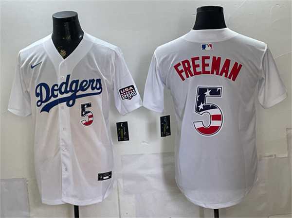 Mens Los Angeles Dodgers #5 Freddie Freeman White 250 Fourth of July Home Stitched Jersey Dzhi->los angeles dodgers->MLB Jersey