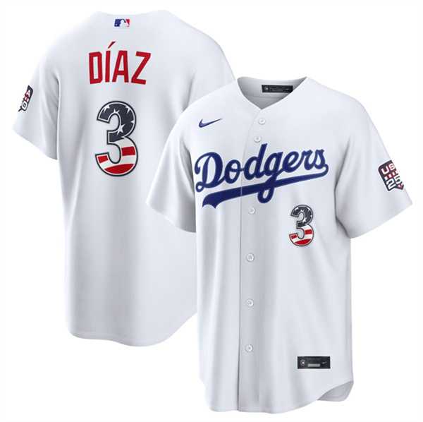 Men%27s Los Angeles Dodgers #3 Edwin Diaz White USA 250 Fourth of July Home Stitched Jersey Dzhi->los angeles angels->MLB Jersey