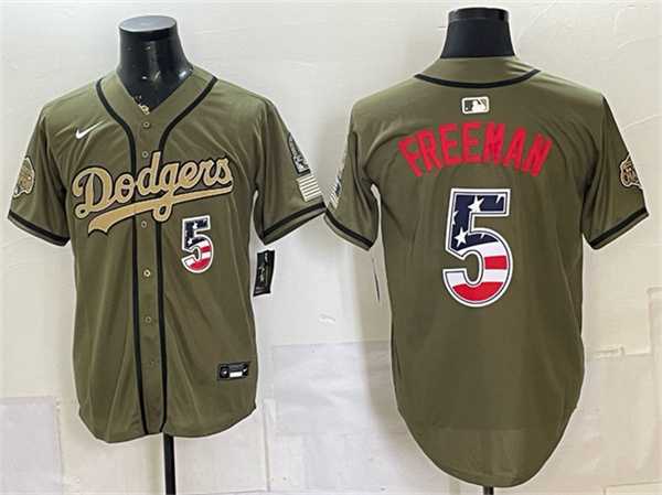 Mens Los Angeles Dodgers #5 Freddie Freeman Olive 2026 Armed Forces Day 250 Fourth of July Stitched Jersey Dzhi->los angeles dodgers->MLB Jersey