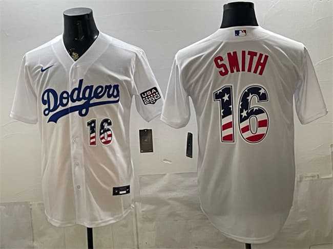 Mens Los Angeles Dodgers #16 Will Smith White USA 250 Fourth of July Home Stitched Baseball Jersey Dzhi->los angeles dodgers->MLB Jersey