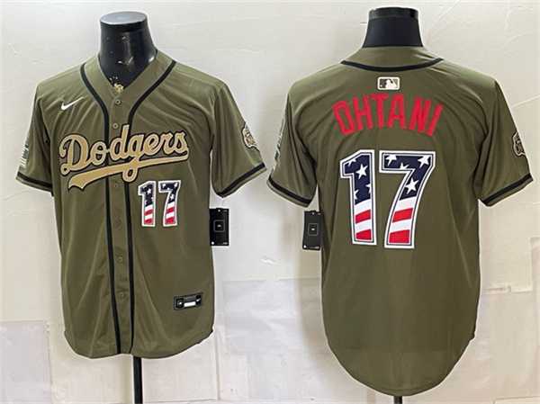 Mens Los Angeles Dodgers #17 Shohei Ohtani Olive 2026 Armed Forces Day 250 Fourth of July Stitched Jersey Dzhi->los angeles dodgers->MLB Jersey