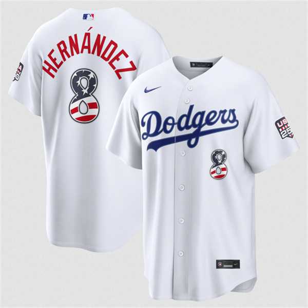Mens Los Angeles Dodgers #8 Enrique Hernandez White USA 250 Fourth of July Home Stitched Jersey Dzhi->los angeles dodgers->MLB Jersey