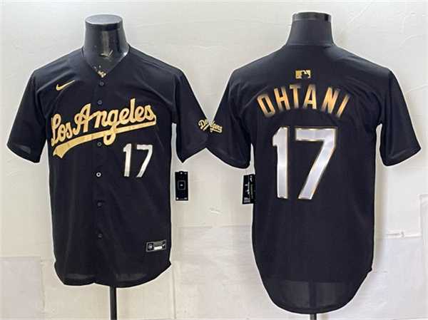 Mens Los Angeles Dodgers #17 Shohei Ohtani Black Gold Limited Stitched Jersey Dzhi->los angeles dodgers->MLB Jersey