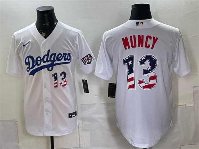 Mens Los Angeles Dodgers #13 Max Muncy White USA 250 Fourth of July Home Stitched Jersey Dzhi->los angeles dodgers->MLB Jersey