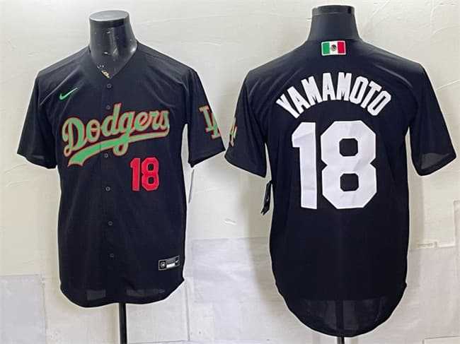 Mens Los Angeles Dodgers #18 Yoshinobu Yamamoto Black Mexico Limited Stitched Jersey Dzhi->los angeles dodgers->MLB Jersey