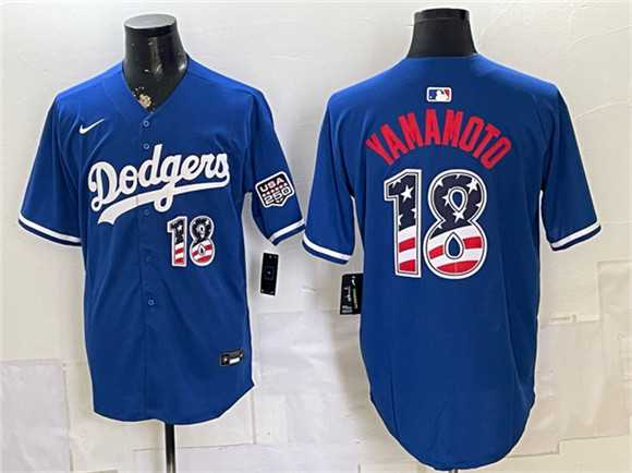 Mens Los Angeles Dodgers #18 Yoshinobu Yamamoto Blue USA 250 Fourth of July Stitched Jersey Dzhi->los angeles dodgers->MLB Jersey