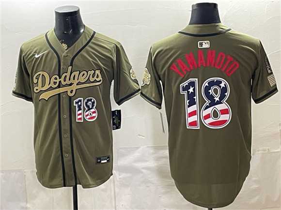 Mens Los Angeles Dodgers #18 Yoshinobu Yamamoto Olive 2026 Armed Forces Day USA 250 Fourth of July Stitched Jersey Dzhi->los angeles dodgers->MLB Jersey