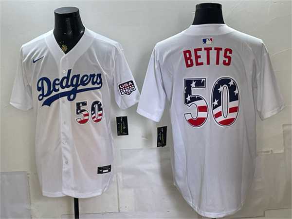 Mens Los Angeles Dodgers #50 Mookie Betts White 250 Fourth of July Home Stitched Jersey Dzhi->los angeles dodgers->MLB Jersey