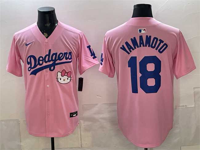 Mens Los Angeles Dodgers #18 Yoshinobu Yamamoto Pink 2025 Hello Kitty Vapor Limited Stitched Jersey->los angeles dodgers->MLB Jersey