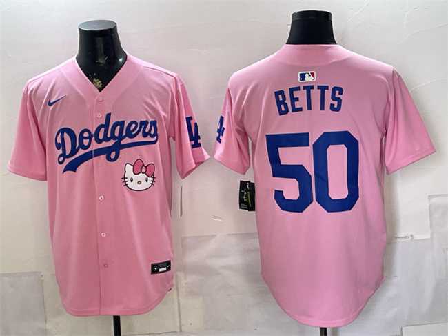 Mens Los Angeles Dodgers #50 Mookie Betts Pink 2025 Hello Kitty Vapor Limited Stitched Jersey->los angeles dodgers->MLB Jersey