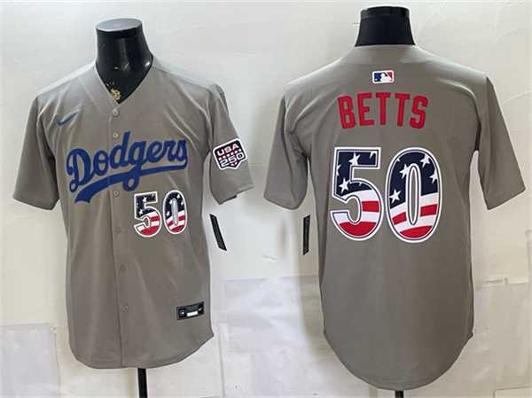 Mens Los Angeles Dodgers #50 Mookie Betts Gray 250 Fourth of July Road Stitched Jersey Dzhi->los angeles dodgers->MLB Jersey
