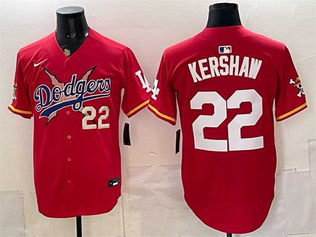 Mens Los Angeles Dodgers x One Piece #22 Clayton Kershaw Red Vapor Premier Limited Stitched Jersey1->los angeles dodgers->MLB Jersey