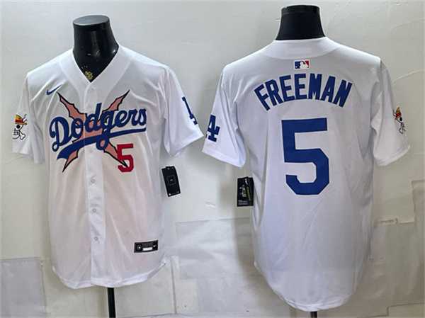 Mens Los Angeles Dodgers x One Piece #5 Freddie Freeman White Vapor Premier Limited Stitched Jersey->los angeles dodgers->MLB Jersey